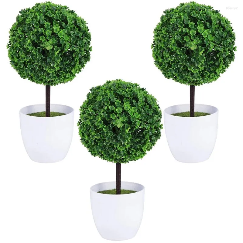 Decorative Flowers 3Pcs Artificial Ball Cherry Bonsai Imitation Green