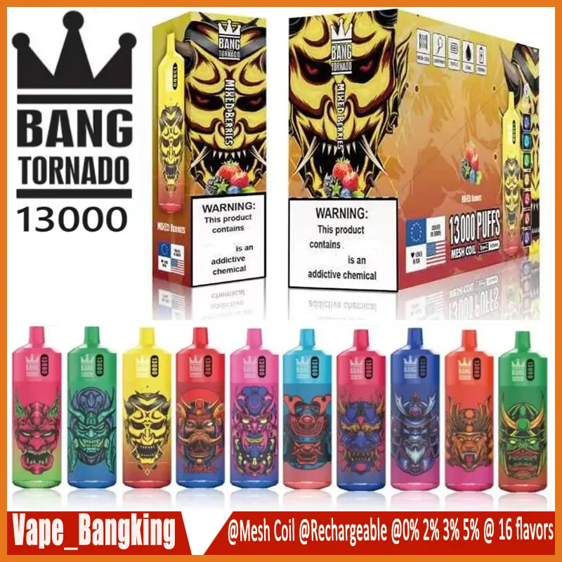 In Stock Original Bang Tornado 13000 puff E cigarette Puffs 13000 puff Disposable Vape Puff 0% 2% 3% 5% Pod devices rechargeable Battery 650mAh 20ml Prefilled