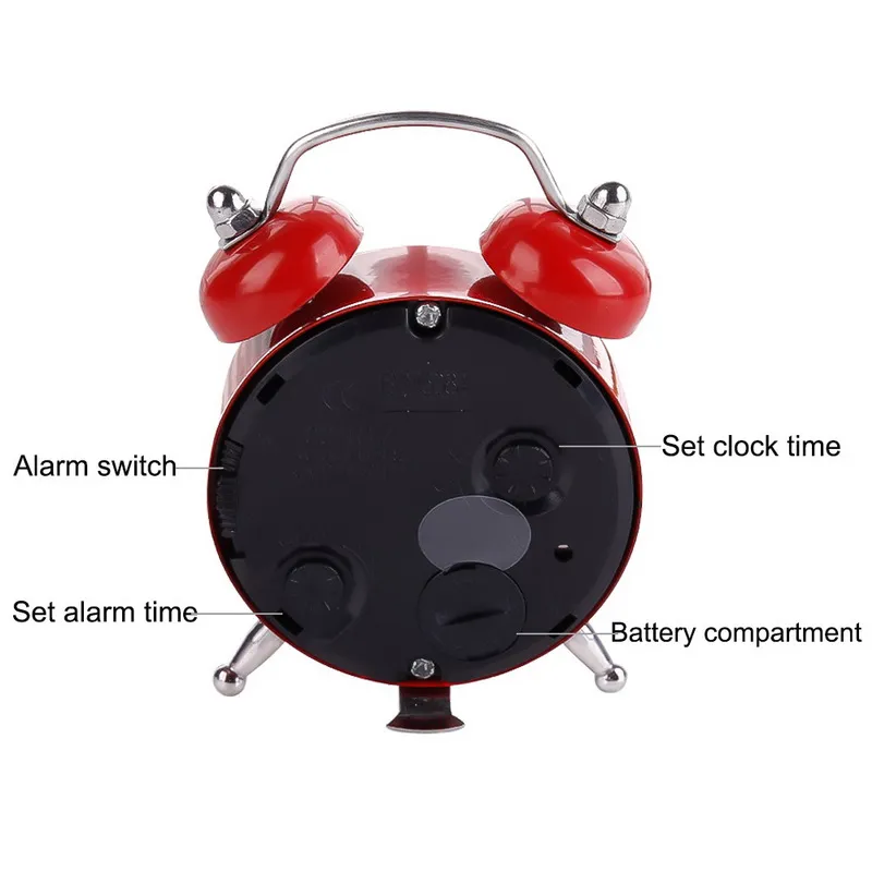 MOONBIFFY 50mm Retro Mini Alarm Clock Double Bell Home Office Desktop Metal Desk Table Silent Clock for Student Tiny Home Decor