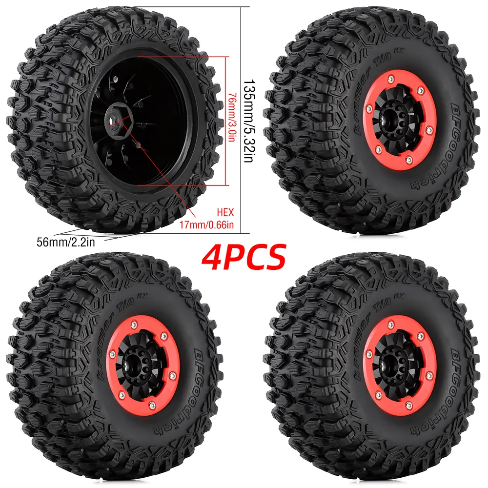 thumbnail image 2 of 1/8 Scale RC Buggy Tires & Wheels - 17mm Hex 4.52" Off-Road Green Rims 2 of 12