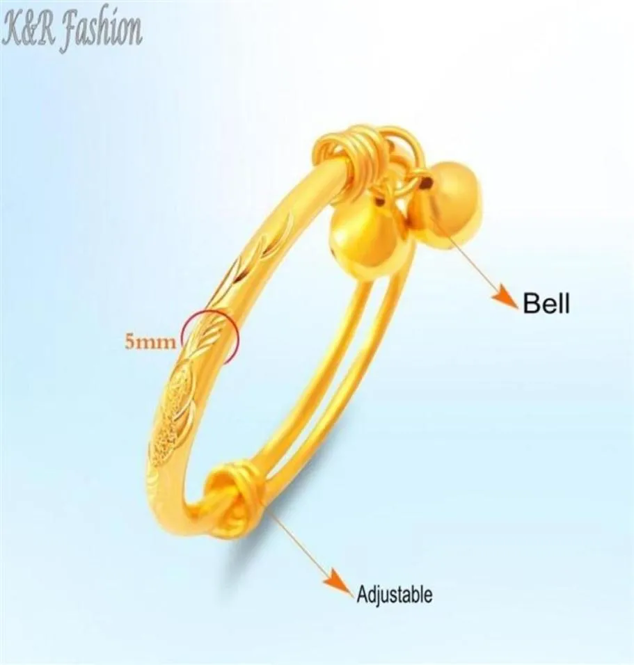 Aldrig blekning av Bell Baby Bangle Armbandsmycken 24K Guldfylld utbyggbar armband tillverkad av miljö koppar286L2131936