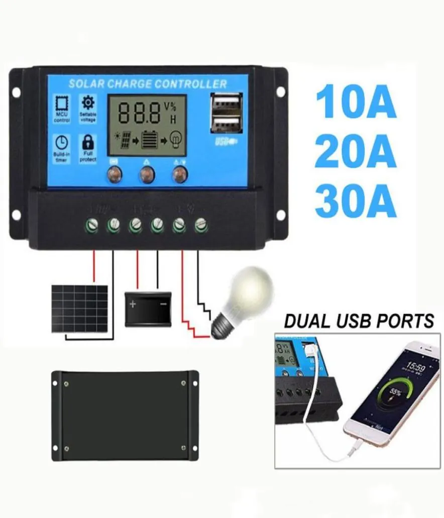 Contrôleur de charge du régulateur de panneau solaire Affichage LCD USB AUTO 10A20A30A 12V24V Protégeurs de surcharge automatique intelligents 3298212