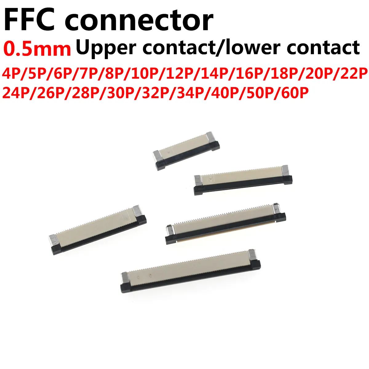 0,5 mm FPC FFC 4P 6P 8P 10P 12P 14P 16P 18P 20P 24P 26P 30P 32P 34P 40P 50pin conector de soquete de cabo plano