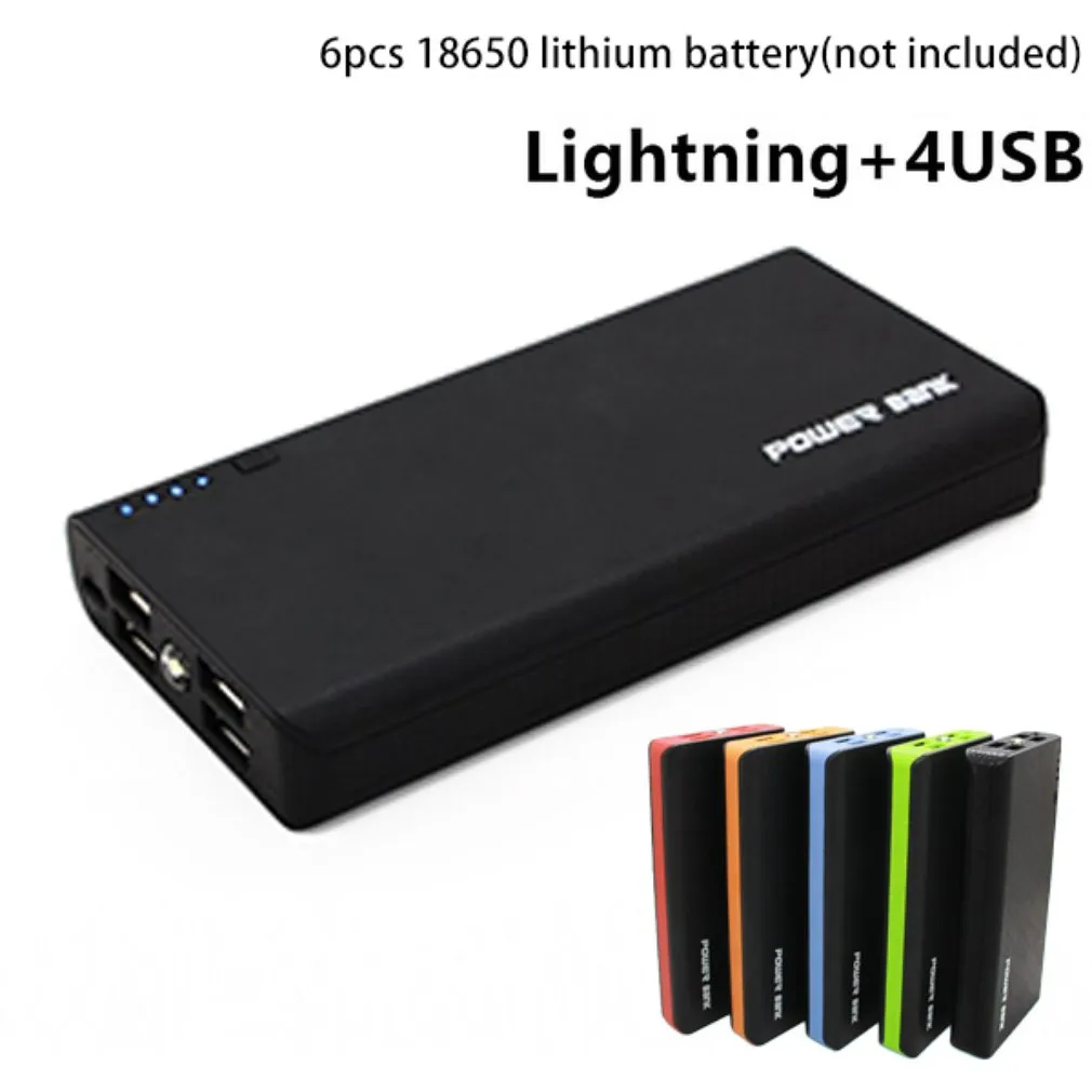 Phone Charger Power Bank Carregador De Bateria USB Charger Powerbank Charger Case LED Flashlight 4 USB Ports Without Batteries