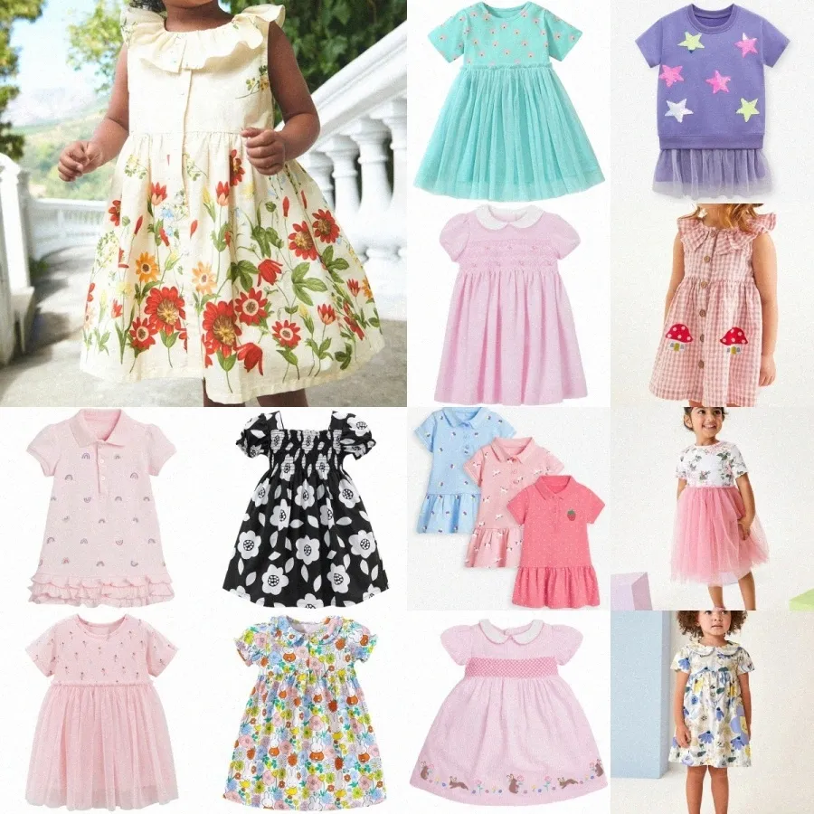 Girls Dresses Cartoon Kids Princess Dress Short Sleeved Summer Knitted Children Clothing Toddler one-piece Dress Kid Clothes Baby Skirts size 2T-7T y4 11H6#
