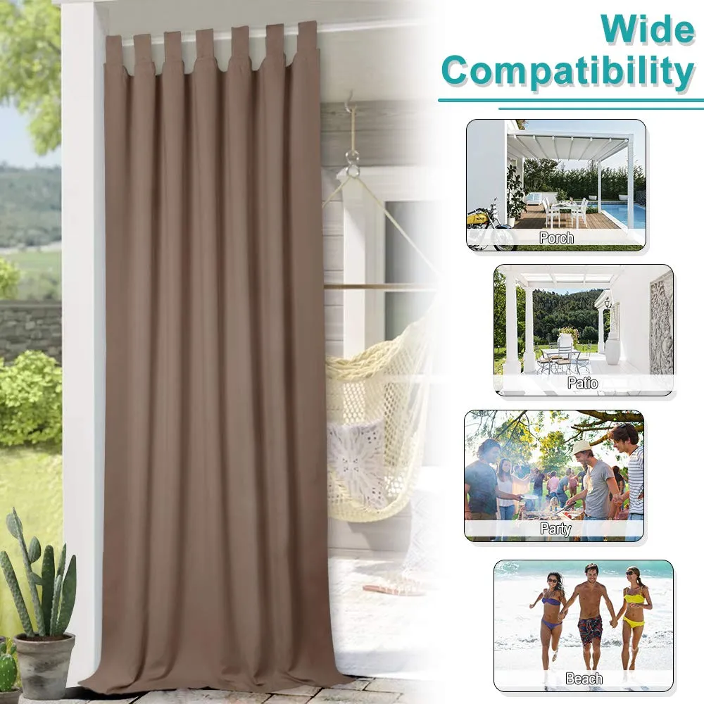 Ryb Home Outdoor Emperproof Curtain Tab Top Therm Isulater Blackout Ridle Drape for Patio Garden Front Porch Gazebo