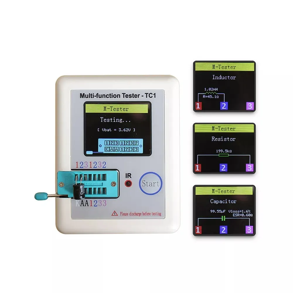 LCR-TC1 1.8" TFT LCD Display Multimeter Transistor Tester Diode Triode Capacitor Resistor Detector MOSFET NPN PNP Triac MOS