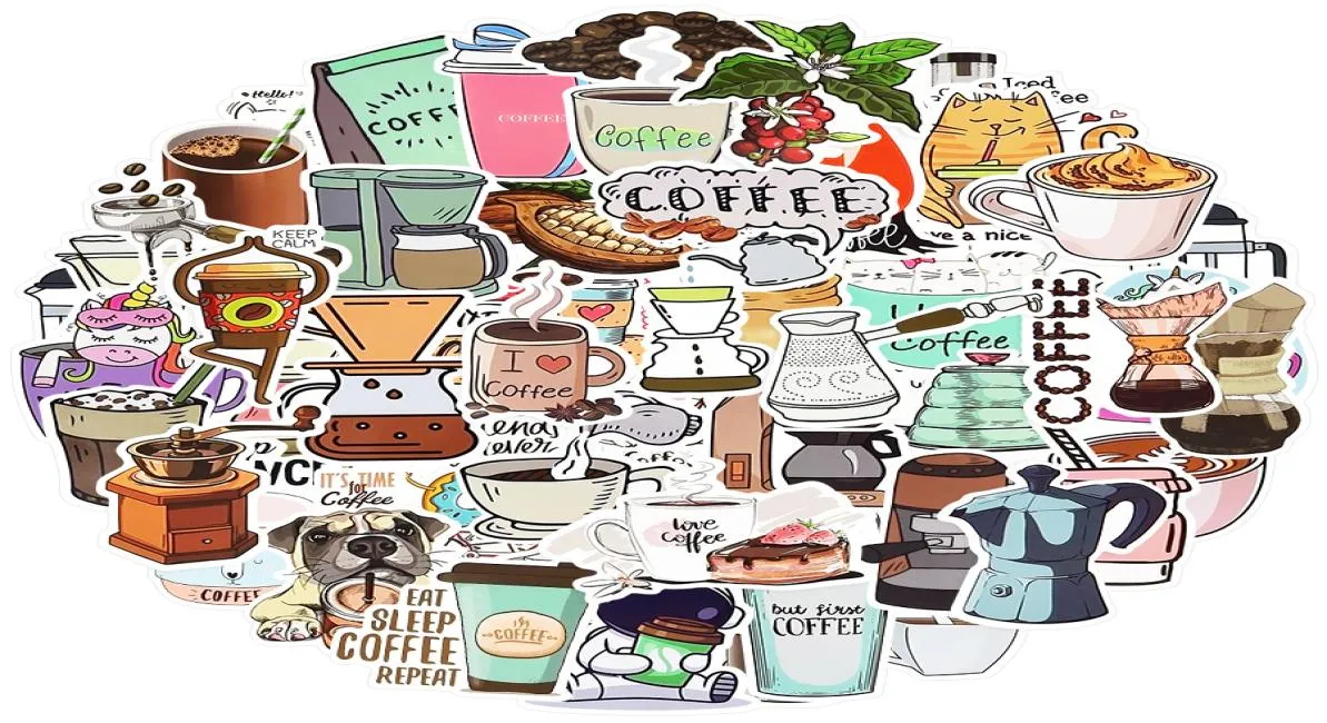 50 pcs Vintage Coffee Stickers for Laptop Guitar Bike Game console Luggage Fridge Waterproof Cute Drinks Cartoon Sticker Pack2392388