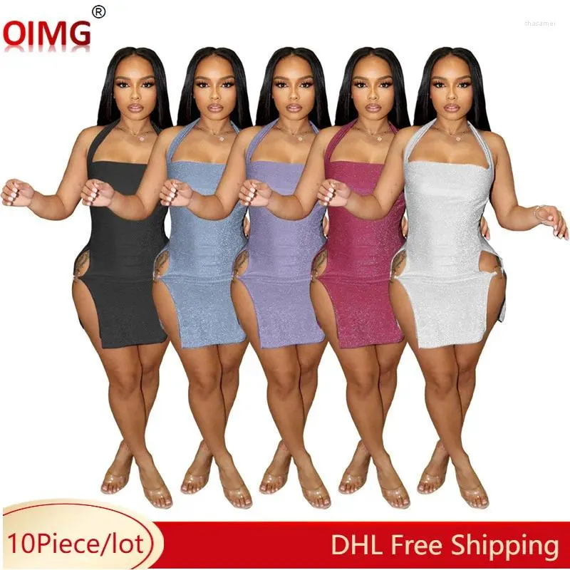 Casual klänningar 10 grossist sexig miniklänning Sommarkvinnor Halter Split Fashion Backless BodyCon Party Night Club Wear Bulk 10699