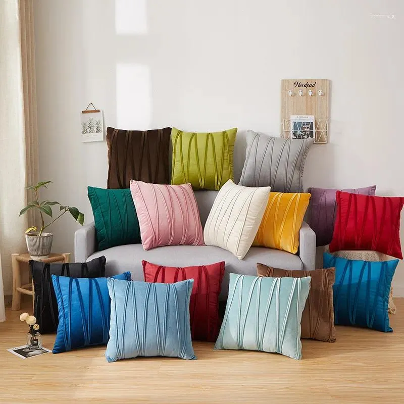 Pillow Velvet Plush Striped Decoration Cove 30x50/45/50cm Solid Color Wool Throw Pillowcase For Sofa Chair Home Decor