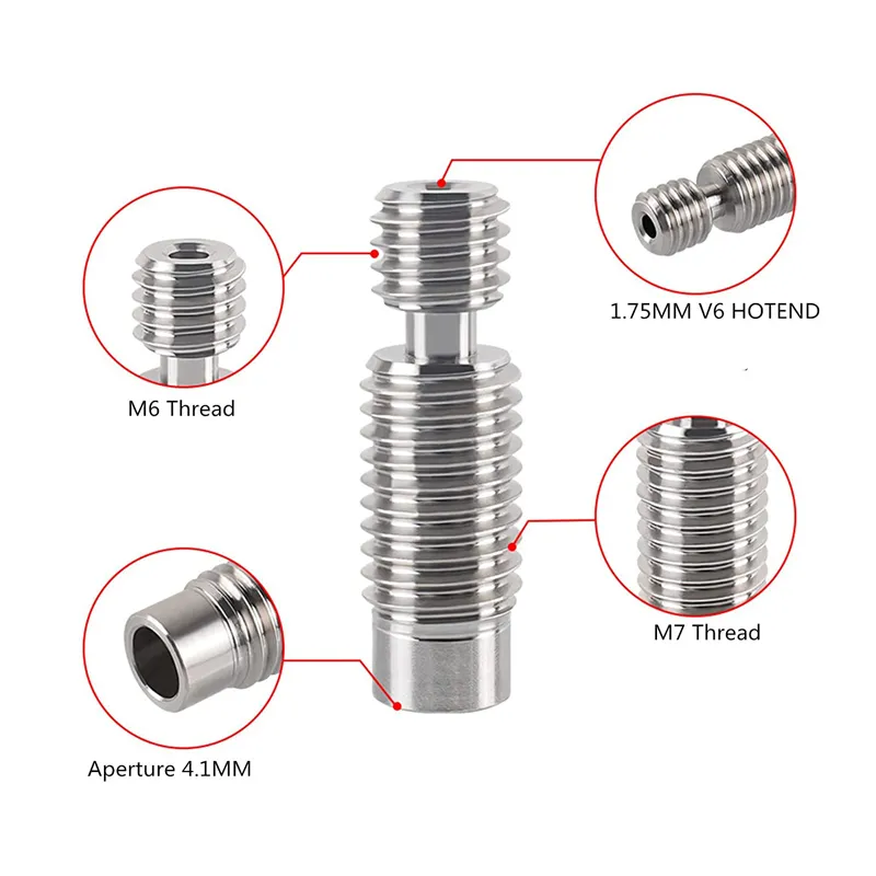 Imprimante 3D V6 Titanium Alloy Break Break Thermal Barrel Alimentation Tube V6 Tire Break Gorge pour 1,75 mm V6 HOLEND Titan Aero Extruder