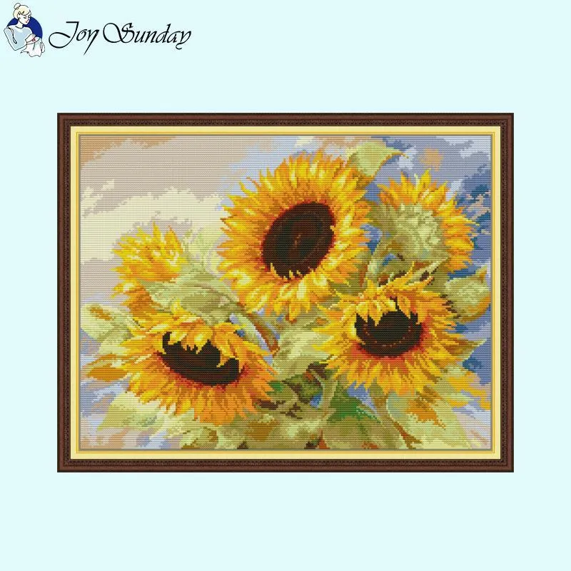 Flower Pattern Sunflower Cross Stitch Kit Aida 14CT 11C 16CT White Counted Canvas Printed Embroidery Set DIY Living Room Decor