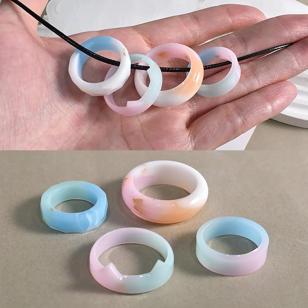 DIY Crystal Flat Rings Epoxy Harts Mold Cat Ear Curved Diamond Dried Flower Ring Silicone Mold Handgjorda smycken