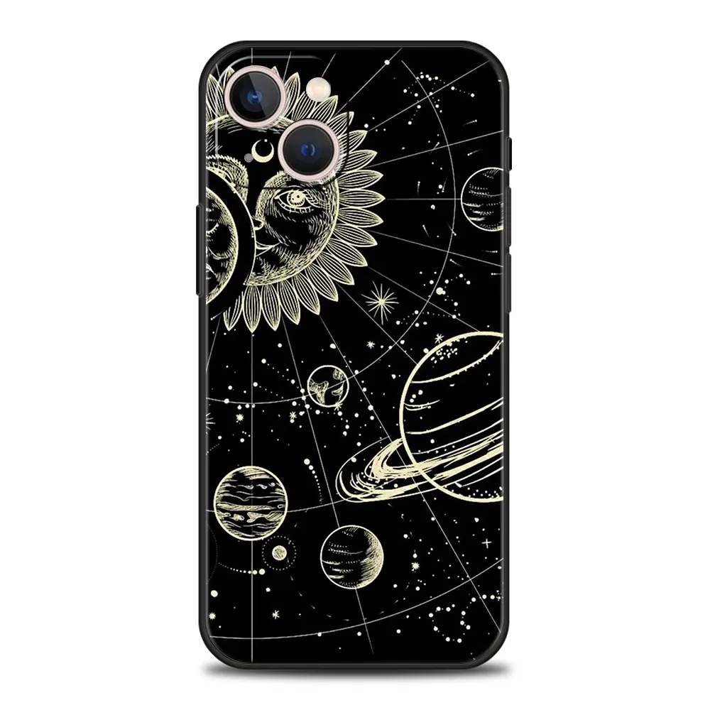 Suns månar moln astrologiska telefonfodral för iPhone 15 14 13 12 11 Pro Max 7 8 Plus XR XS X 13 mini Silicone Shell Capas