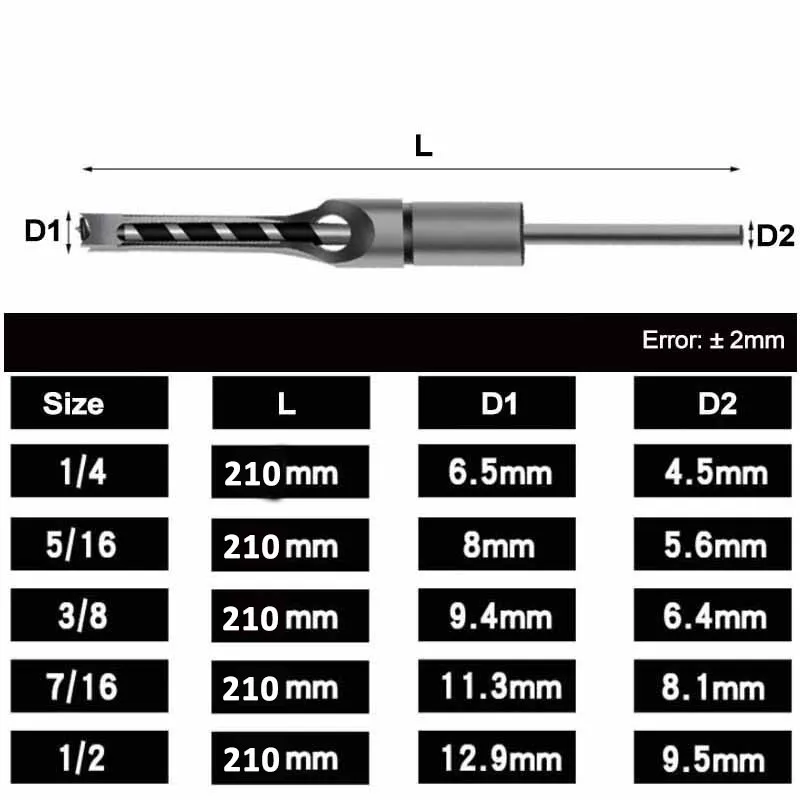 Twist Bits Bits Kit de Ferradores de Ferrilha de Fuonsas Conjunto de Produtos Quadrados Mortização de Broca de broca de broca de broca quadrada SAW estendida 6,35 mm ~ 12,7mm