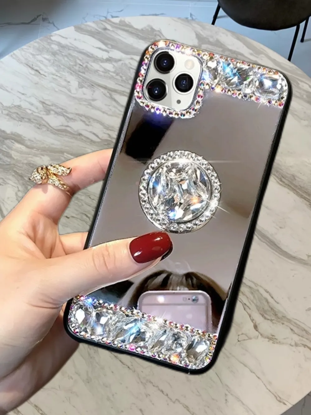 10pcs 3d Mirror Diamond Cases for iPhone 11/12/13/14/15/11 Pro/12 Pro/13 الأعلى