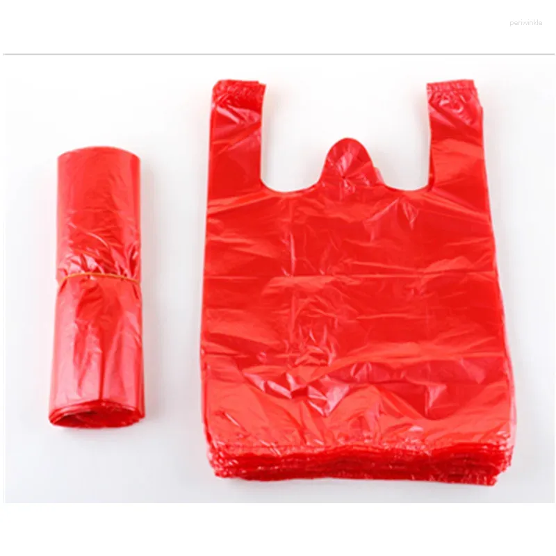 Bolsas de armazenamento 100pcs Red Plástico Bolsa de supermercados Compras descartáveis com alça de lixo de cozinha conveniente