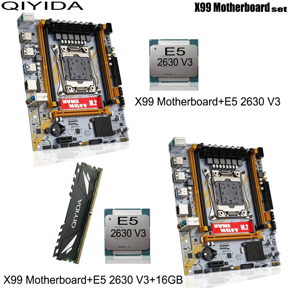 Cartes mères Qiyida x99 SET de carte mère E5 2630V3 1x16 Go DDR4 Memorme Regecc Kit combo CPU PCI16 USB3.0 Server MATX E5 D4