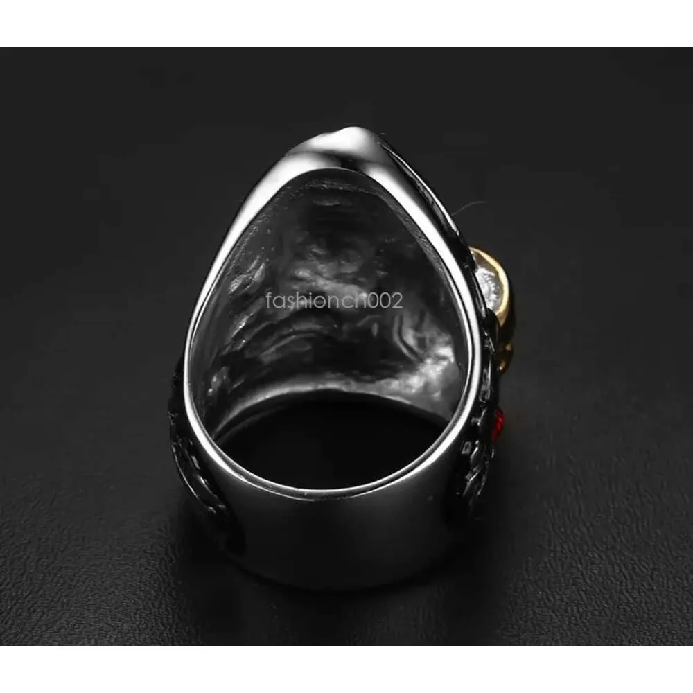 Men Punk Ring Stainless Steel IP Gold Plated Rhinestones Vintage Hip Hop Jewelry Carved Geometric Hipsters Necessities Accessories Size 8-12