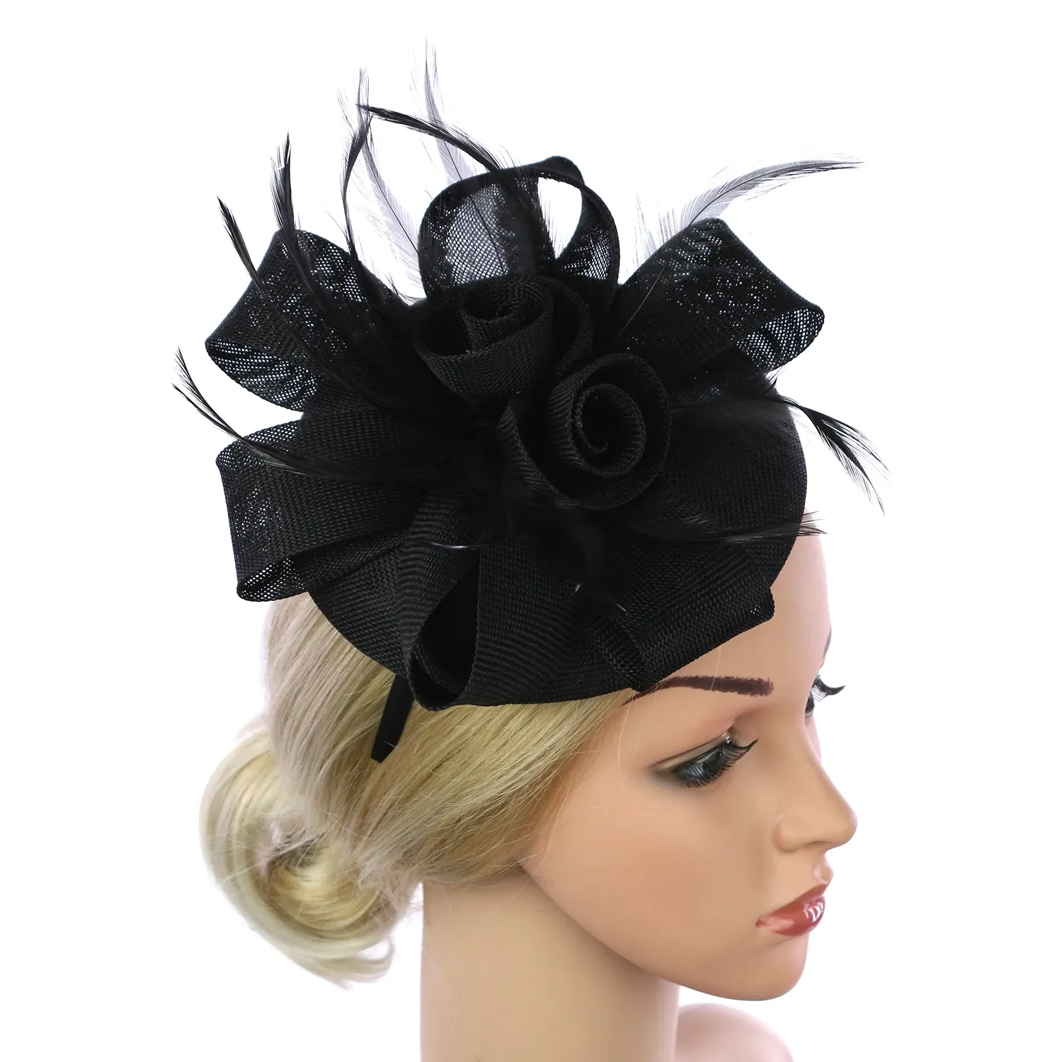 Vrouwen veren bloemhoed fascinator hoofdband met clip omkeerbare Kentucky derby cocktail thee feest fotografie haaraccessoires