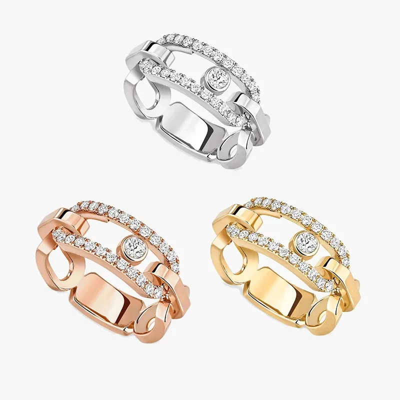 S925 srebrne pierścienie ruchome Diamond Wysokiej jakości impreza świąteczna biżuteria francuska luksusowa biżuteria ruch link Seria 240408