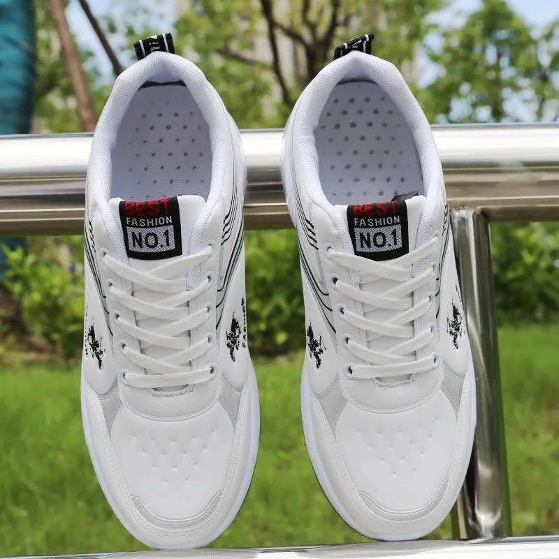 Witte lederen sneakers heren casual golfschoenen man blauwe wig wig sneaker loopt schoenen merk mannelijke teniet trainers drop verzending