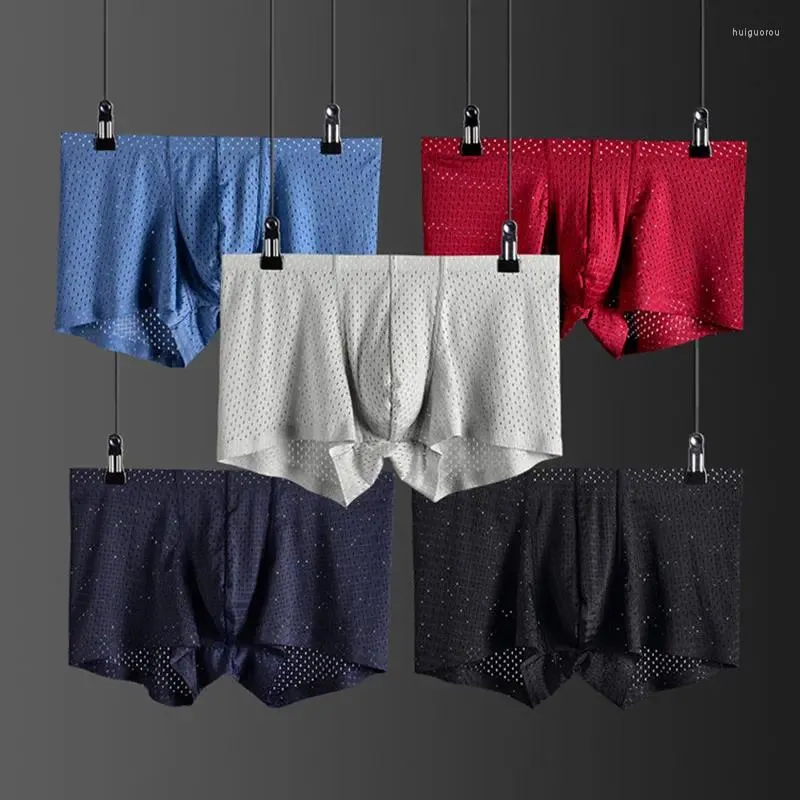 Underpants 4pcs/lot mash Boxer Shorts Shorts traspirante in mesh Ice Seamless Designless Sexy Maschio maschio maschile Cueca Homme