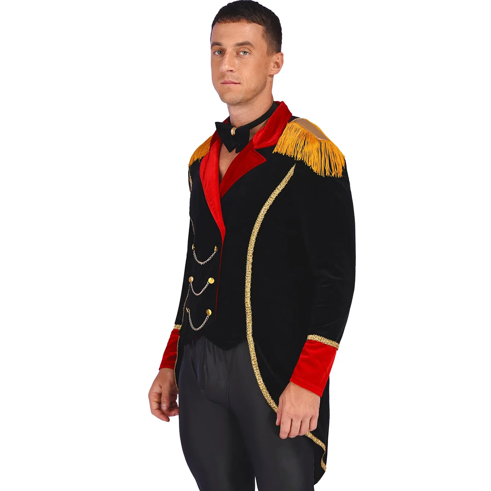 Mens Halloween Circus Ringmaster Cosplay Costume Fringe Velvet Jacket Theme Party Showman Swallow-Tailed Casat Tuxedo Tailcoat