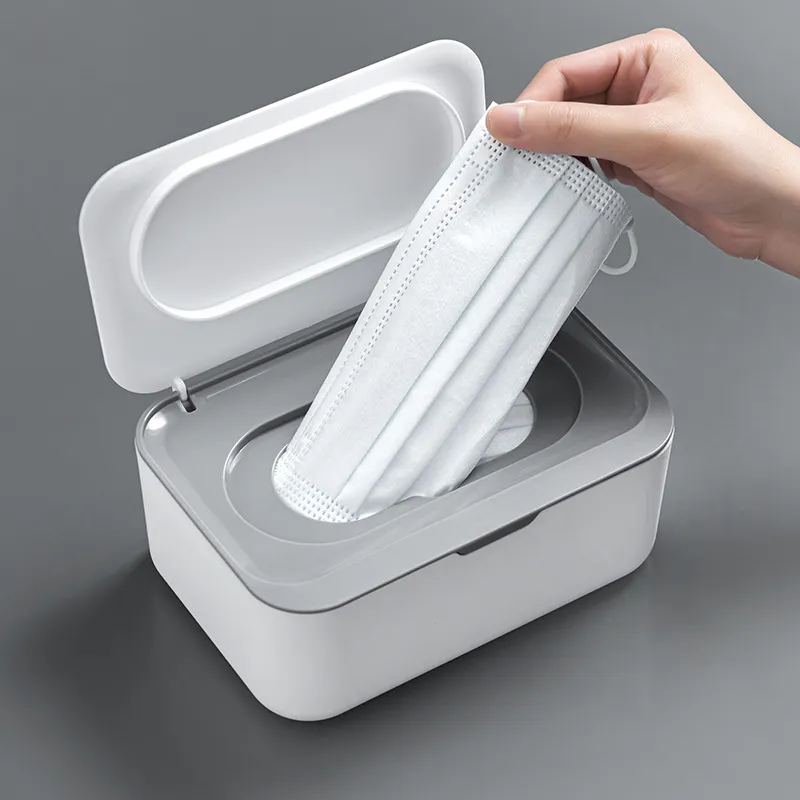 Caja de tejido húmedo de plástico con estuche de tejido húmedo de tapa Caja de almacenamiento de servilletas Toallitas a prueba de polvo Dispensador de servilleta para automóvil en casa
