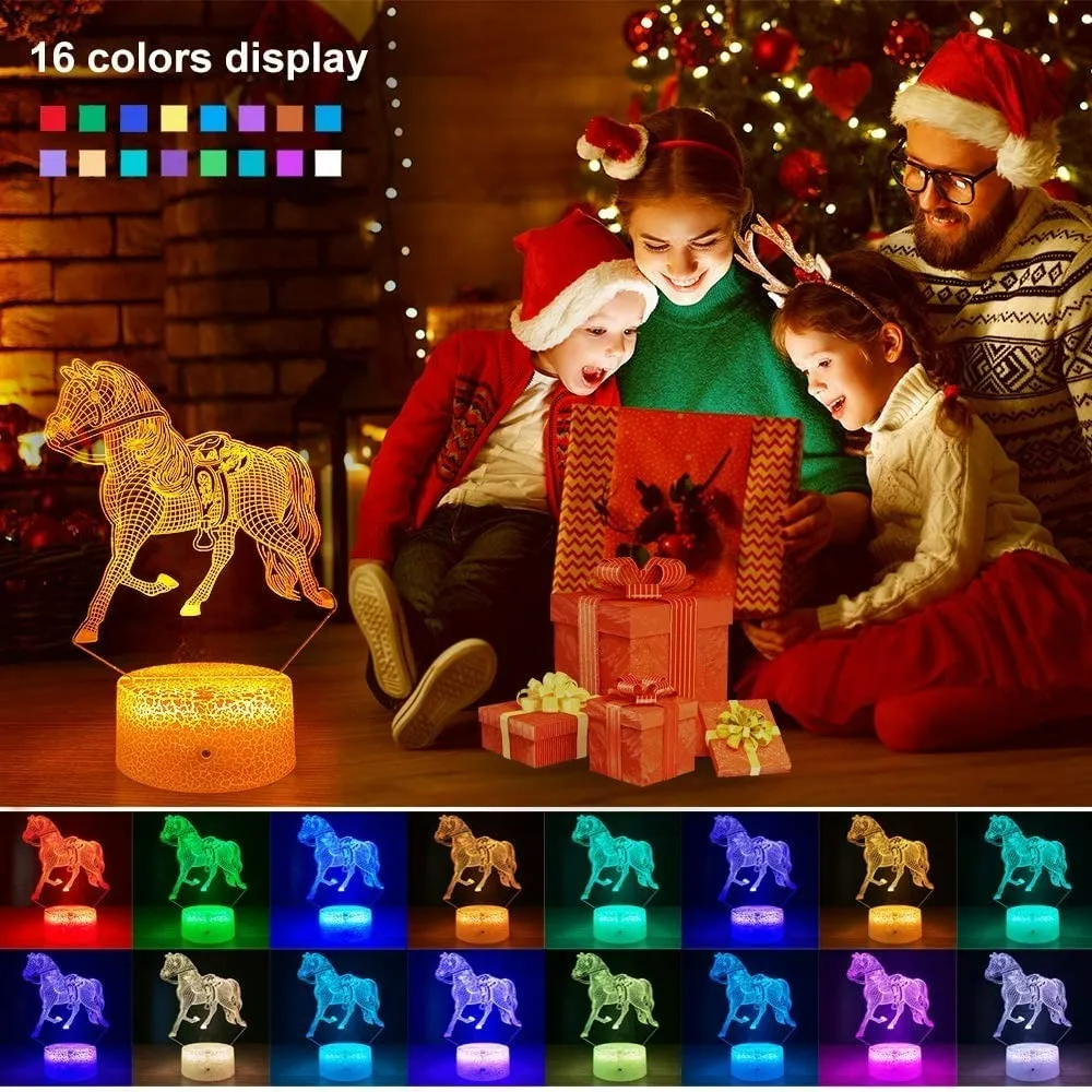 Nighdn Horse Toys Night Light For Kids Boys Dziewczynki sypialnia wystrój z pilotem 16 kolorów lampa 3D urodzinowe prezenty świąteczne