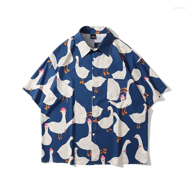 Chemises décontractées masculines 2024 Chemise de streetwear masculine Duck Duck Graphic Hawaiian Aloha Hip Hop Summer Street Beach Male