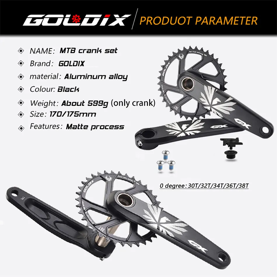 MTB Crankset 170/175mm GXP Crank, 0° Offset, 30/32/34/36/38T