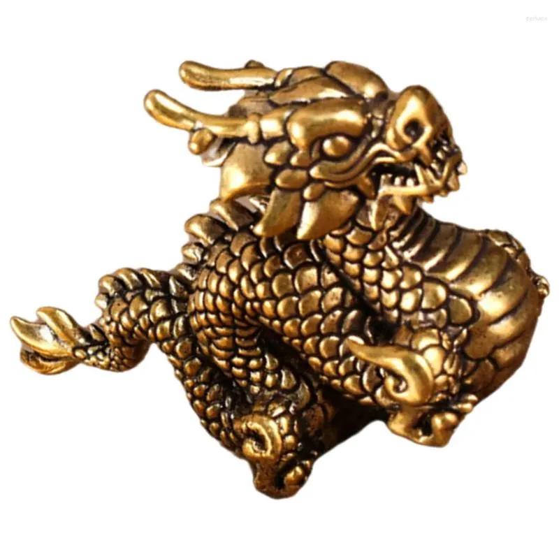 Decorative Figurines Brass Dragon Statue Zodiac Sculpture Vintage Chinese Figurine Wealth Paperweight Decoration 7.3x4.8cm