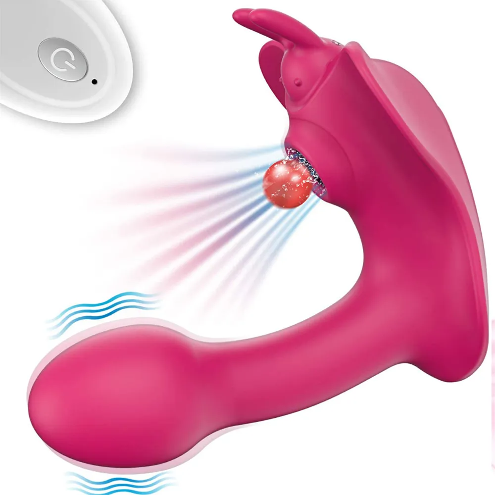 2 In1 fjäril sexleksak för kvinnor, 10 frekvens klitoris stimulator suger g-spot vibrator, fjärrkontroll klitoris suger dildo sex leksak för vuxna (röd)