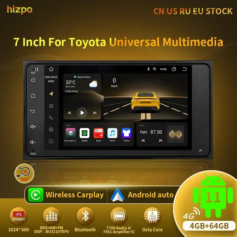 Hizpo 7 Inch AI Voice Android Car Stereo GPS Radio For Toyota 4Runner Camry Corolla Tuntra RAV4 Multimedia Navigation System 2024