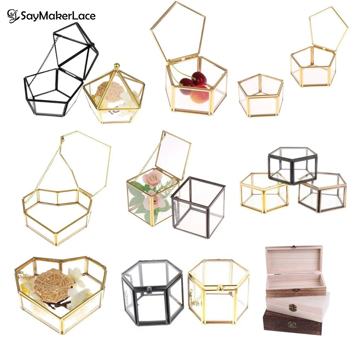 Hochzeitsglas Terrarium Schmuckschachtel Ehering Ringbox Aufbewahrungsbox grünes Glasringträger Sukkulente Ringkiste für Hochzeitsglas