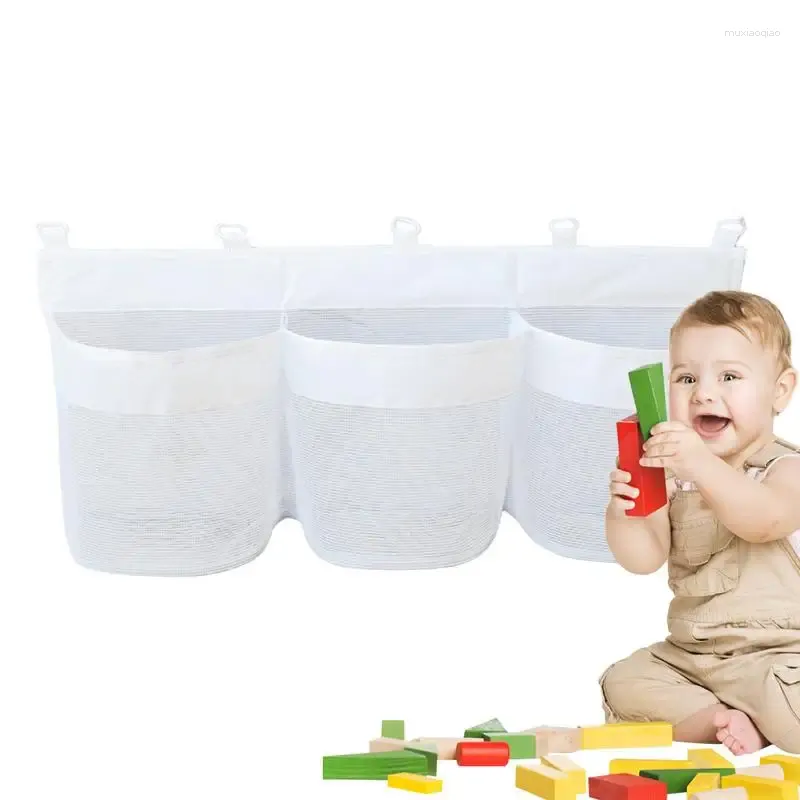 Sacs de rangement jouet de bain grande capacité 3 compartiments Mesh Design Baign Baignier Sac multifonctionnel Sac à lave-vaisselle Organi