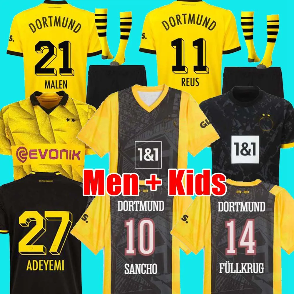 هالر لكرة القدم قمصان 23 24 كوب ريوس 2023 2024 بوروسيا كرة القدم لكرة القدم قميص Neongelb Hummels Brandt Dortmund Men Kids Kids all Black Maillot de Foot