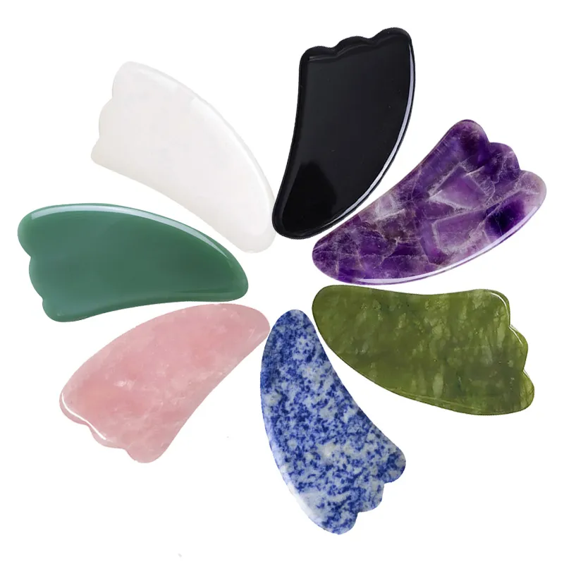 Gouache Scraper Rose Quartz Jade Stone Gua Sha Scra Scraper 마사지 도구 세트 안티 주름 피부 뷰티 케어 페이스 백 목 마사거