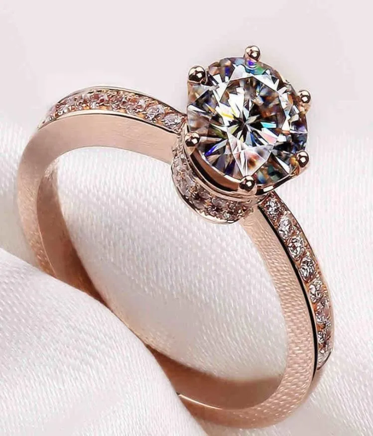 أزياء 925 Silver 18K Rose Gold Wedding Rings for Women Luxury 12ctstone Cz خاتم الخطوبة التاج حجم المجوهرات 4107909457