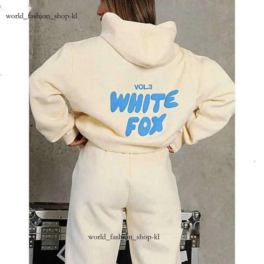 White Foxx Hoodie Tracksuit مجموعات ملابس مجموعة النساء ربيع الخريف الشتاء الجديد هوديي مجموعة من المألوف الرياضة طويلة الأكمام المغطاة بغطاء 729 أبيض هوديي
