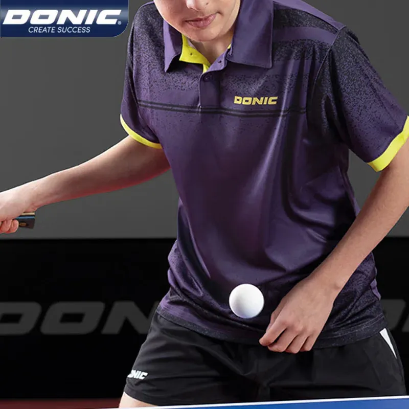 Donic masa tenis jersey yaka yuvarlak boyun hızlı kuru spor tişört nefes alabilen kısa kollu ping pong gömlek erkek kadınlar 240403