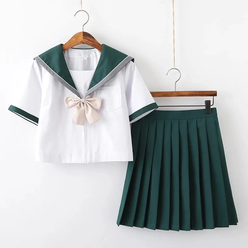 Uniforme scolaire Japonais jupes plissées jk uniforme pour fille lycéen Kawaii Green Sailor Cosplay Clothing coréen