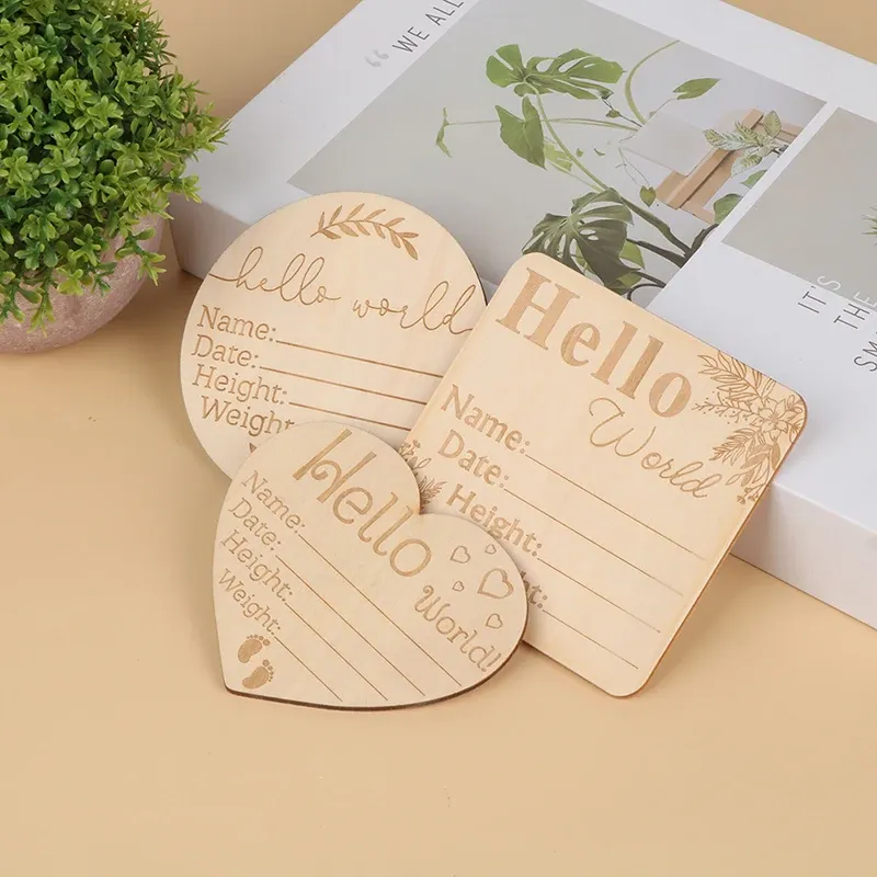 Hello World Abonicance Signsive Wood Wood Newborn Milestone Card Card Rosting Cards Rosting Cards Baby Photograph