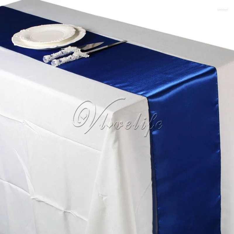 Table Runner 10pcs Royal Blue Satin Runners 12 "x 108 '' DÉCORATIONS DE BANQUET DE PARTIE DE MEDIAL 30CM 275CM