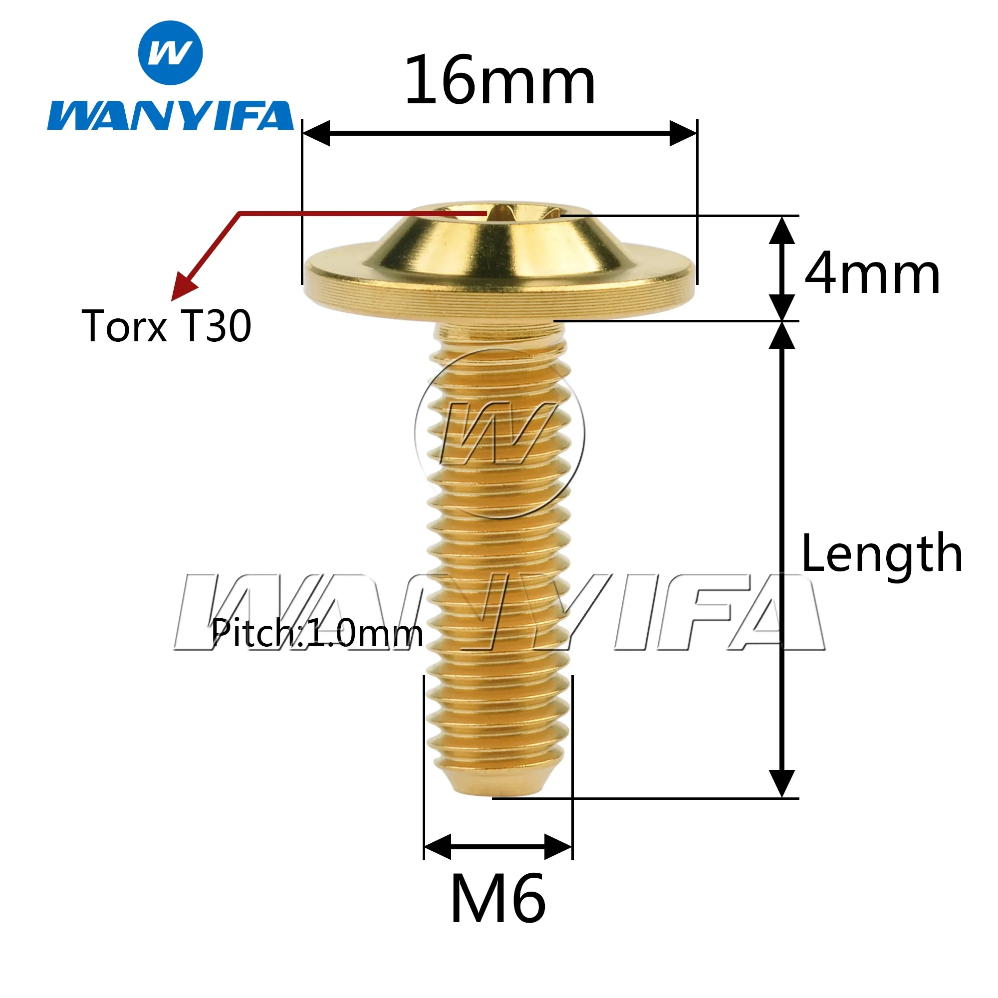 Wanyifa Titanium Bolt M6X10 15 Vis de tête de 20 mm T30 pour la fixation de moto 4 / 10pcs