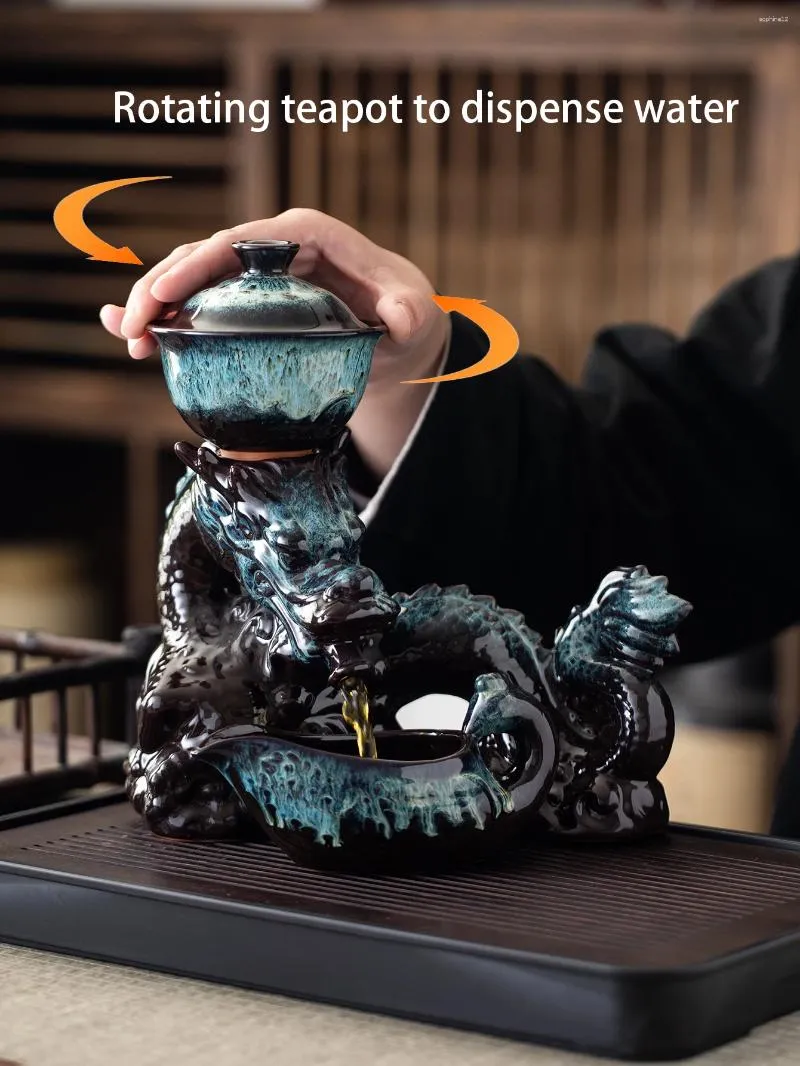 Teaware Set 1 Set Automatic Dragon Ceramic Teapot Rotating Water Lazy Tea - Creativeugn -vände lämplig för Home Offic