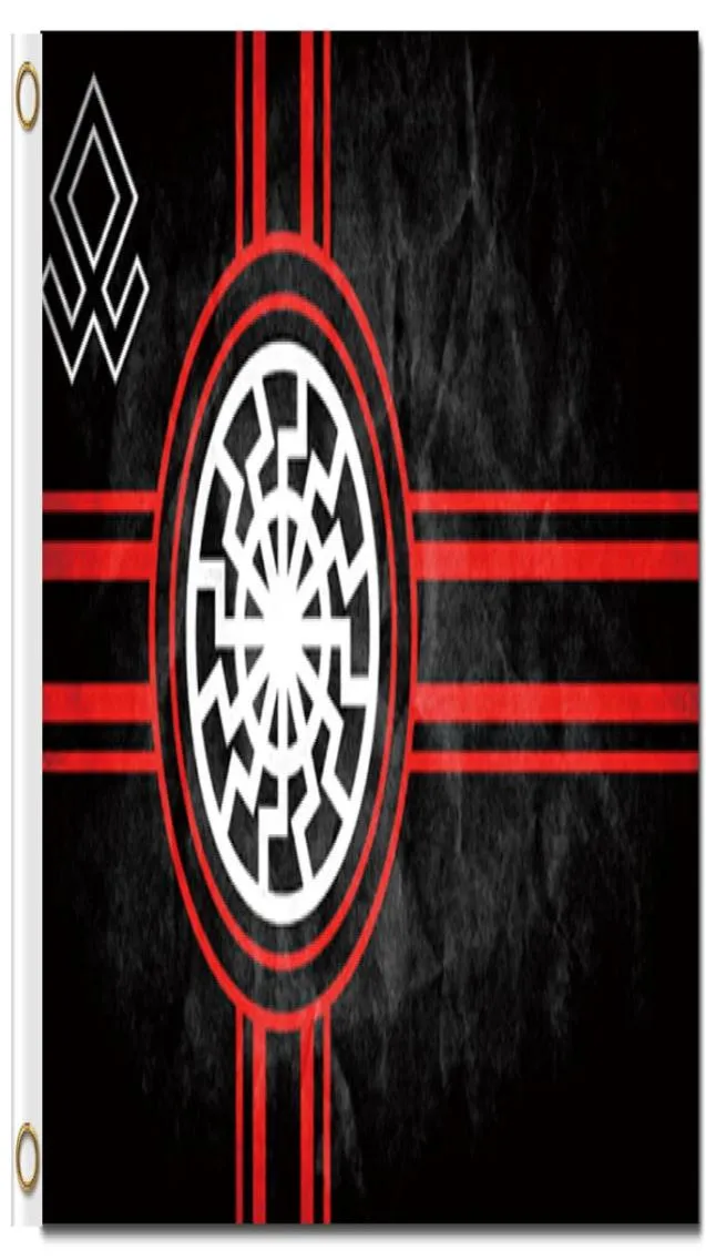 Impression numérique Flag de soleil noir 3x5ft Black 90x150cm Polyester Kolovrat Symbole slave roue de soleil Svarog Solstice Runes Banner8000949