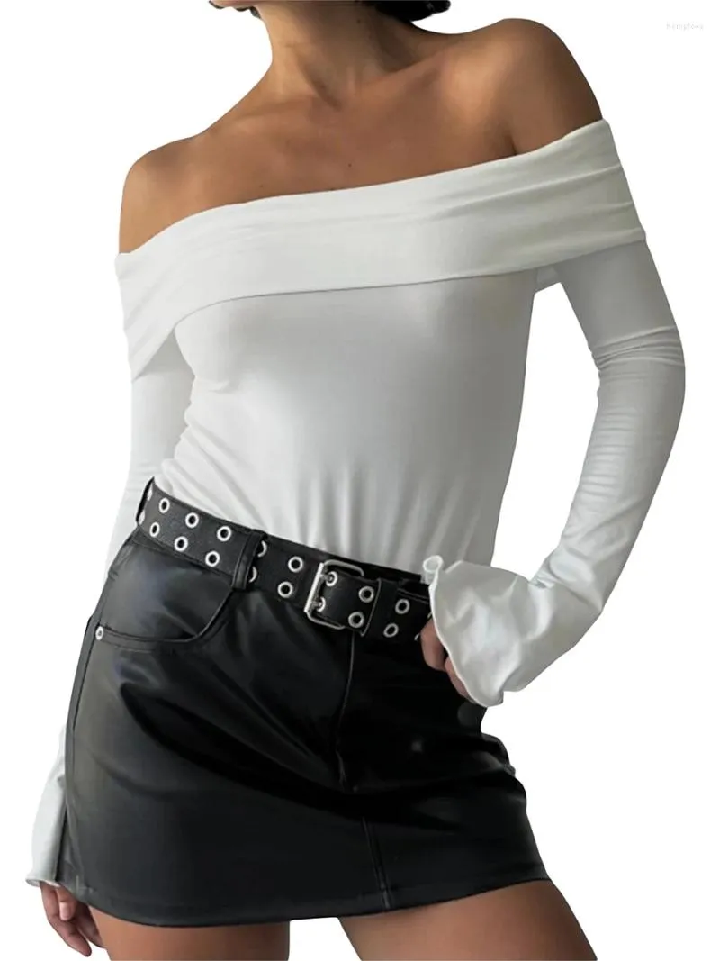 Magliette da donna Donne fuori spalla Crop Tops Fashion Sleeve Slip Fit Top Skirt Shirt Streetwear sexy Terget Tees Streetwear