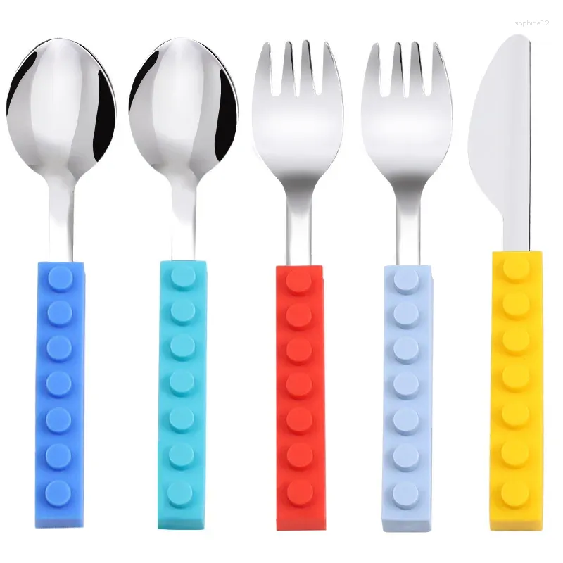 Ensembles de vaisselle grade des enfants mignons en acier inoxydable Set Set Fork Fork Knife avec boîte 3pcs